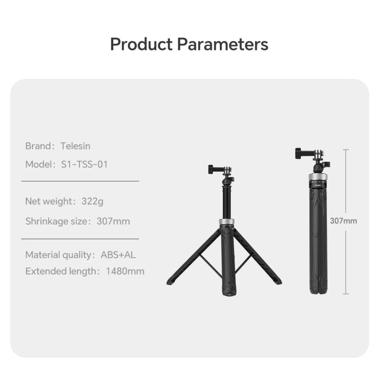 Trípode plegable para selfies TELESIN con rotación de 360 grados y 1,5 m para GoPro Hero, Insta360 y para DJI Osmo Action (n…
