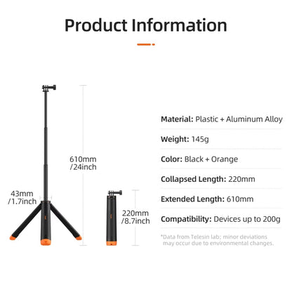 Trípode retráctil para selfies con barra de flotabilidad subacuática de 61 cm de TELESIN para cámara de acción GoPro Insta36…