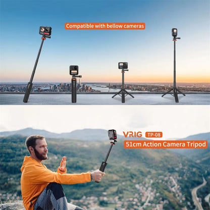 Trípode y palo para selfies con cámara de acción VRIG, 17-51 cm, poste de extensión ajustable para Insta360, Action y GoPro……