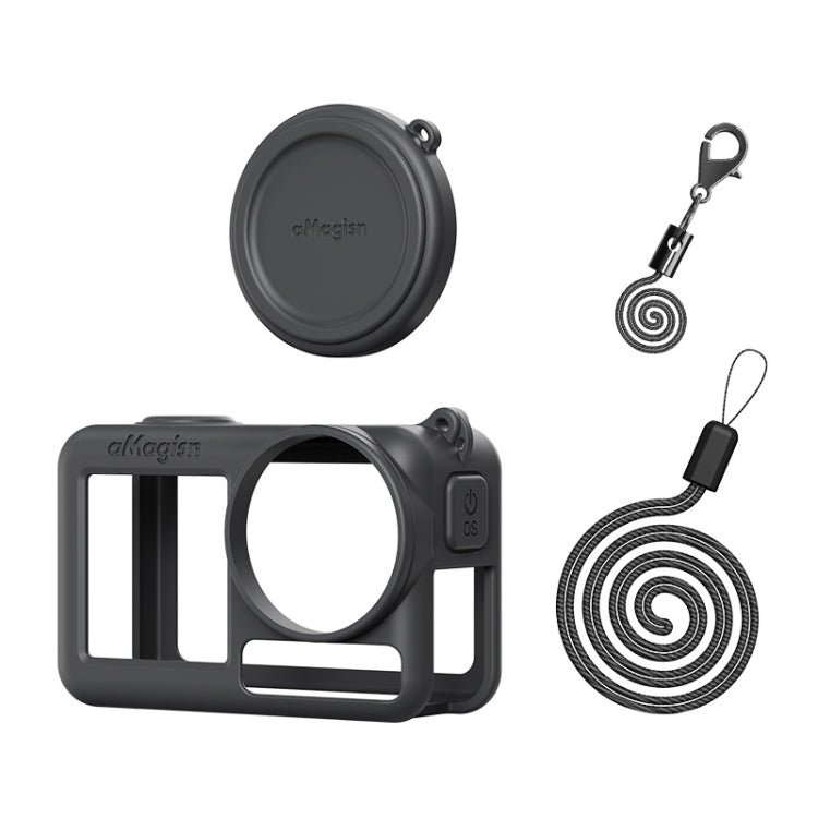 Estuche protector de silicona aMagisn con cordón y tapa de lente para DJI Osmo Action 5 (negro)