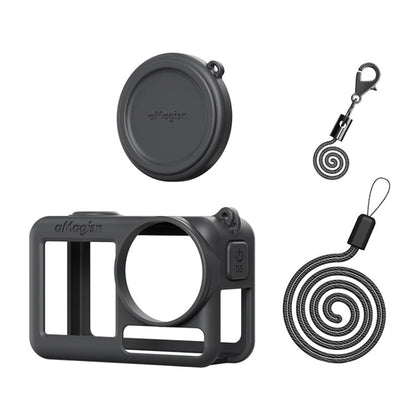 Estuche protector de silicona aMagisn con cordón y tapa de lente para DJI Osmo Action 5 (negro)