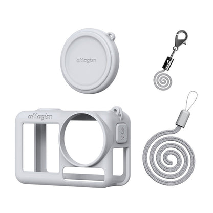 Estuche protector de silicona aMagisn con cordón y tapa de lente para DJI Osmo Action 5 (gris claro)