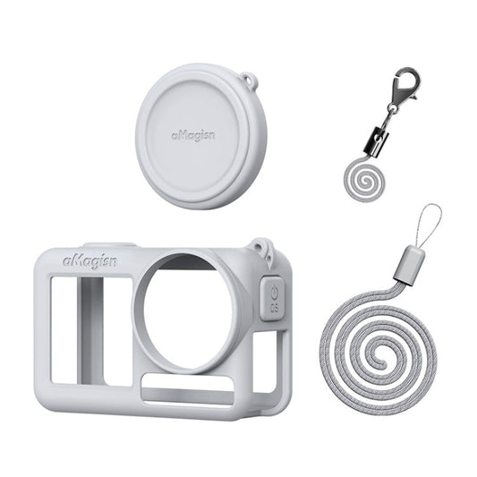 Estuche protector de silicona aMagisn con cordón y tapa de lente para DJI Osmo Action 5 (gris claro)
