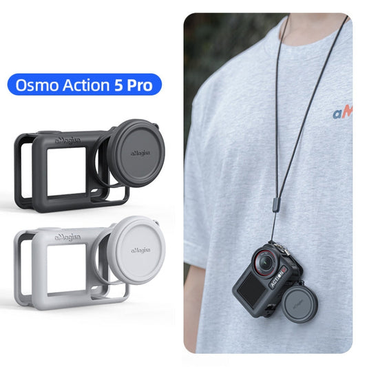 Estuche protector de silicona aMagisn con cordón y tapa de lente para DJI Osmo Action 5 (negro) — imagen 2