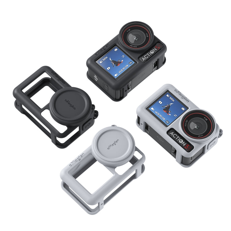 Estuche protector de silicona aMagisn con cordón y tapa de lente para DJI Osmo Action 5 (gris claro) — imagen 3