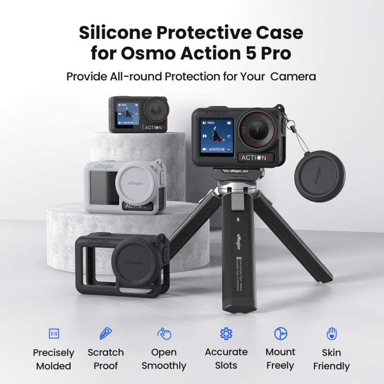 Estuche protector de silicona aMagisn con cordón y tapa de lente para DJI Osmo Action 5 (gris claro) — imagen 4