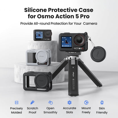 Estuche protector de silicona aMagisn con cordón y tapa de lente para DJI Osmo Action 5 (gris claro) — imagen 4