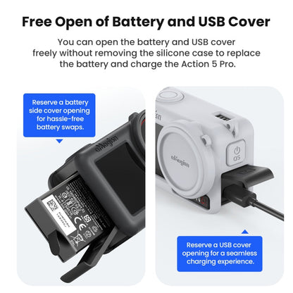 Estuche protector de silicona aMagisn con cordón y tapa de lente para DJI Osmo Action 5 (gris claro) — imagen 6