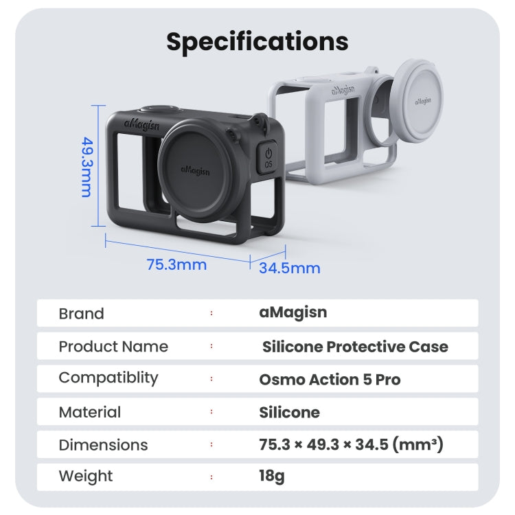 Estuche protector de silicona aMagisn con cordón y tapa de lente para DJI Osmo Action 5 (gris claro) — imagen 9