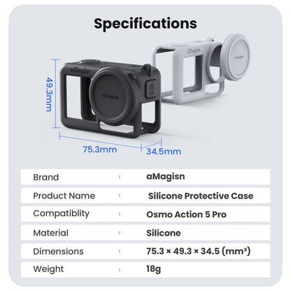 Estuche protector de silicona aMagisn con cordón y tapa de lente para DJI Osmo Action 5 (gris claro) — imagen 9