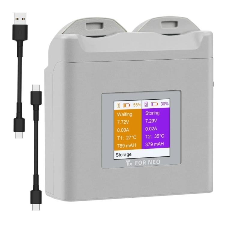 Batería Cargador de con pantalla a color YX, carga 2 baterías para DJI Neo (gris)