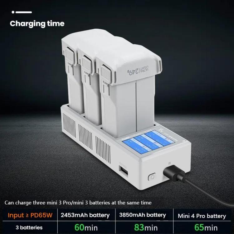 Batería de 3 Cargador de vías con pantalla a color y enchufe europeo de 65 W para DJI Mini 4 Pro / Mini 3 Pro para DJI DJI M…