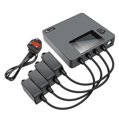 Batería de cuatro Cargador de vías con pantalla digital a color y enchufe británico para DJI Mini 4 Pro / Mini 3 Pro para DJ…