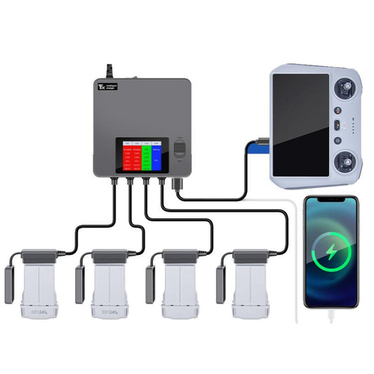 Batería Cargador de cuatro vías con pantalla digital a color y administrador de para DJI Mini 4 Pro / Mini 3 Pro para DJI DJ…