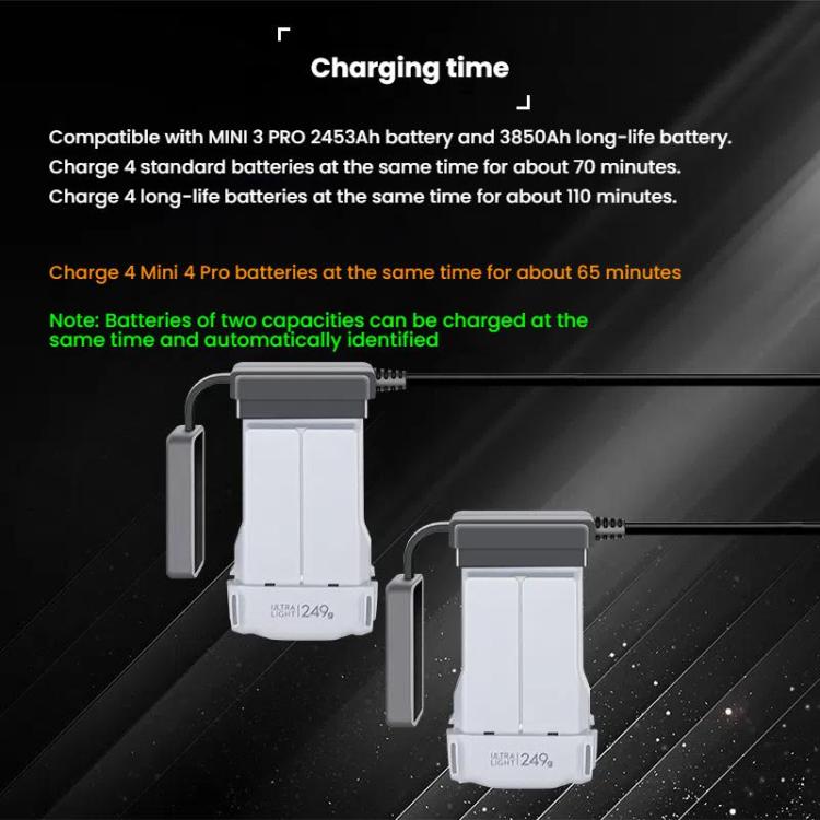 Batería de cuatro Cargador de vías con pantalla digital a color y enchufe británico para DJI Mini 4 Pro / Mini 3 Pro para DJ…