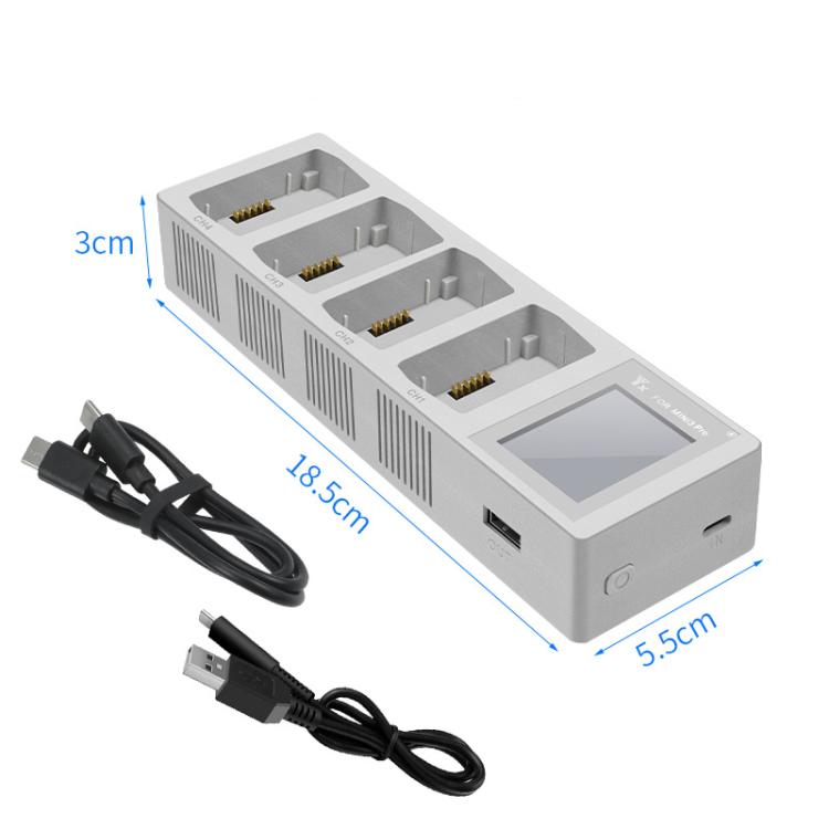Batería Cargador de con pantalla a color de cuatro vías para DJI Mini 4 Pro / Mini 3 Pro (gris claro) para DJI DJI Mini 4 Pr…