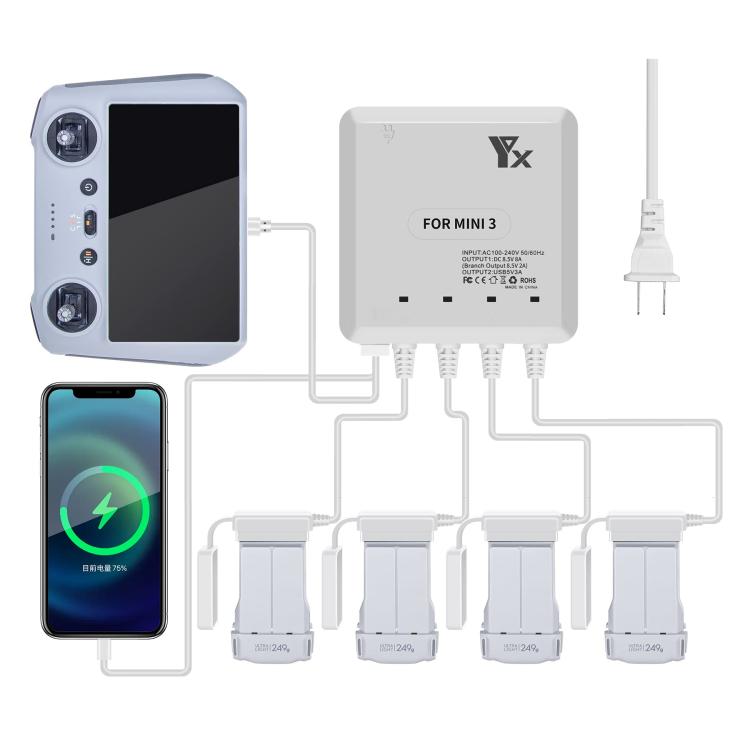 Batería de 4 Cargador de vías YX para dron / / con enchufe británico para DJI Mini 4 Pro / Mini 3 Pro para DJI DJI Mini 4 Pr…