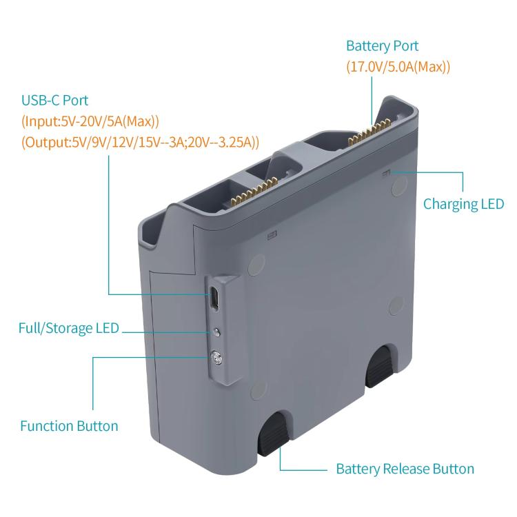 Batería Cargador bidireccional, administrador de para DJI Air 3S (gris claro) — imagen 7