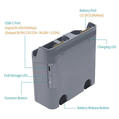 Batería Cargador bidireccional, administrador de para DJI Air 3S (gris claro) — imagen 7