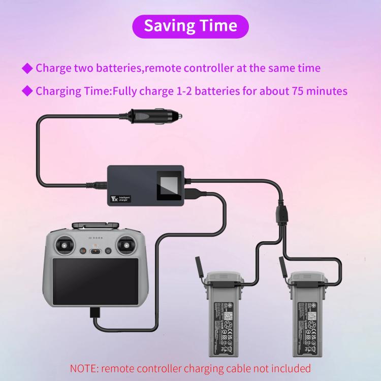 Cargador de auto con pantalla digital para DJI Air 3S (negro) — imagen 3