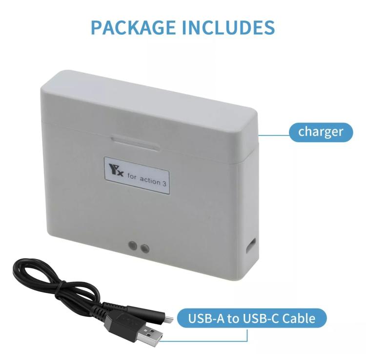 Batería Cargador de bidireccional YX para cámara Action 3/Action 4 (gris) — imagen 6