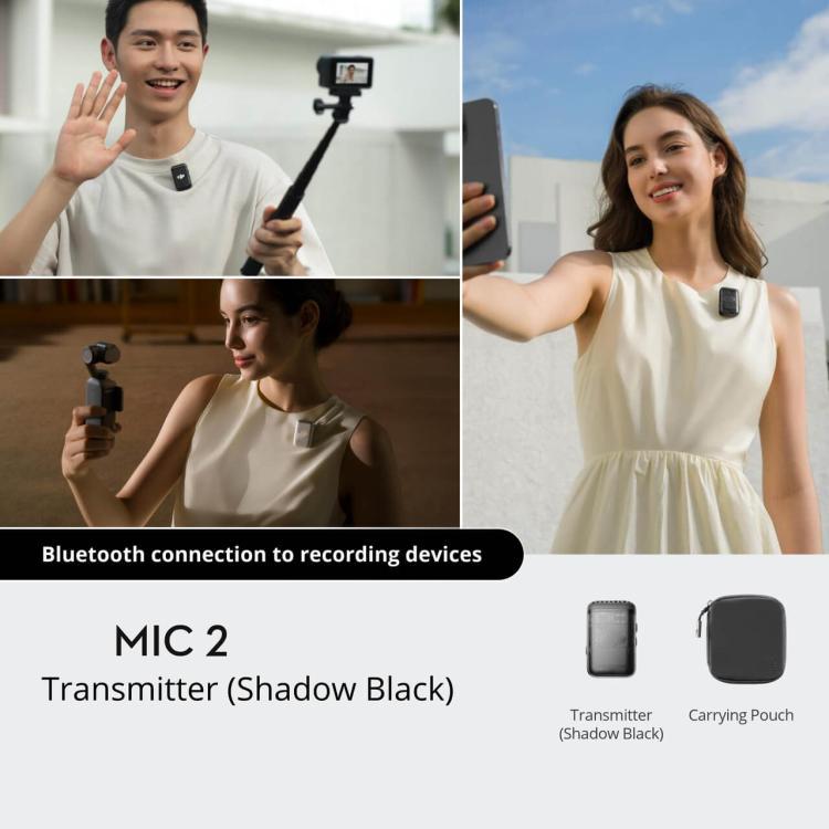 Conexión Bluetooth del transmisor a dispositivos de grabación para DJI Mic 2 / Osmo Pocket 3 / Osmo Action 5 y más (negro os…