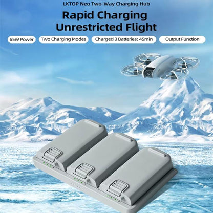 Batería Cargador triple LKTOP de 65 W para para DJI Neo (gris) — imagen 2
