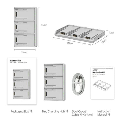 Batería Cargador triple LKTOP de 65 W para para DJI Neo (gris) — imagen 8