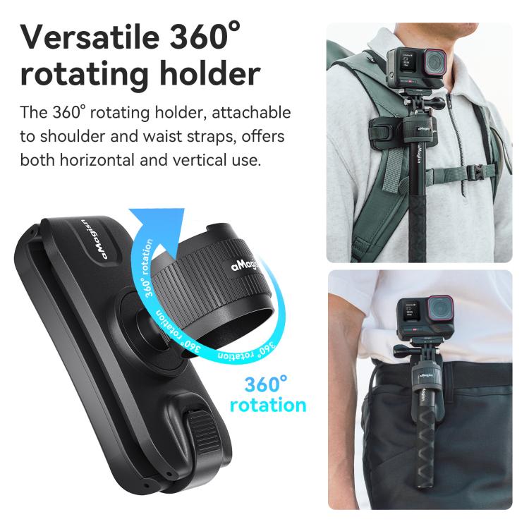 Mochila de fijación AMigisn - Palo Selfie para cámara de acción, rápida para Insta360, y GoPro (negro) — imagen 5