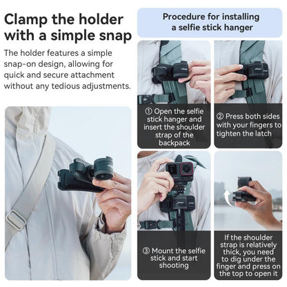 Mochila de fijación AMigisn - Palo Selfie para cámara de acción, rápida para Insta360, y GoPro (negro) — imagen 6