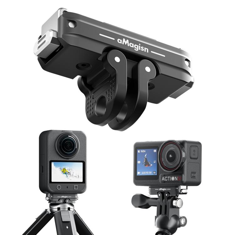 Adaptador de interfaz dual de montaje rápido magnético de metal aMagisn para DJI Osmo Action 5 (negro)
