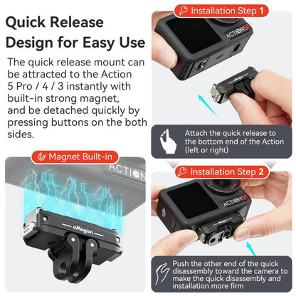 Adaptador de interfaz dual de montaje rápido magnético de metal aMagisn para DJI Osmo Action 5 (negro) — imagen 3