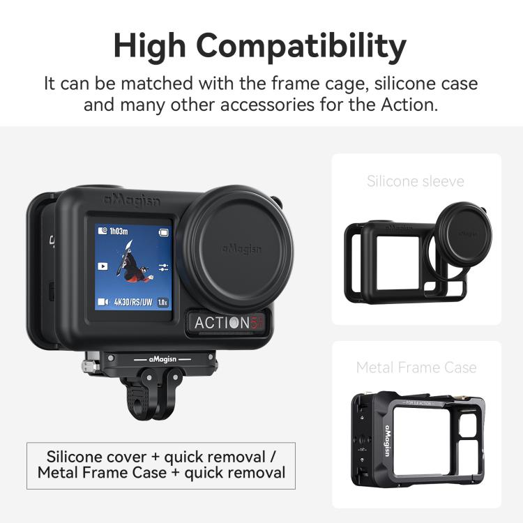 Adaptador de interfaz dual de montaje rápido magnético de metal aMagisn para DJI Osmo Action 5 (negro) — imagen 8