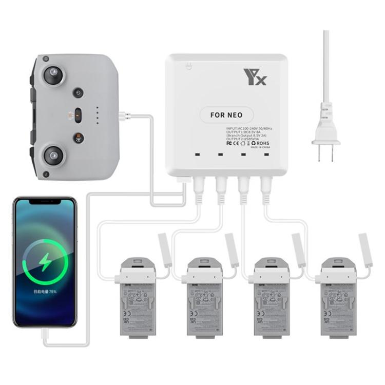 Batería de 6 Cargador de puertos, concentrador de carga con enchufe estadounidense para DJI Neo — imagen 2