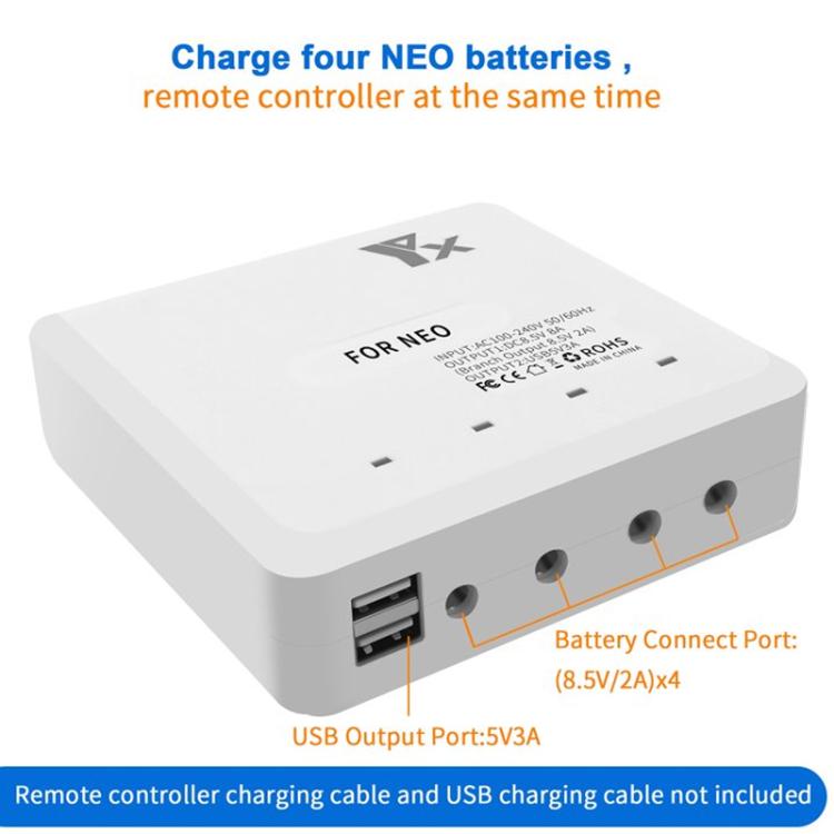 Batería de 6 Cargador de puertos, concentrador de carga con enchufe estadounidense para DJI Neo — imagen 3