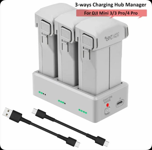 Batería Cargador de triple YX, enchufe estadounidense) para DJI Mini 4 Pro / Mini 3 Pro para DJI DJI Mini 4 Pro, DJI Mini 3……