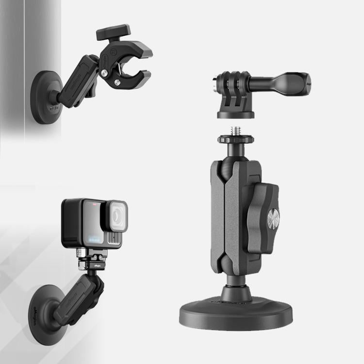 Base Abrazadera de brazo metálico aMagisn con magnética y rótula de 1/4 de pulgada para cámaras Insta360, y GoPro (negro)