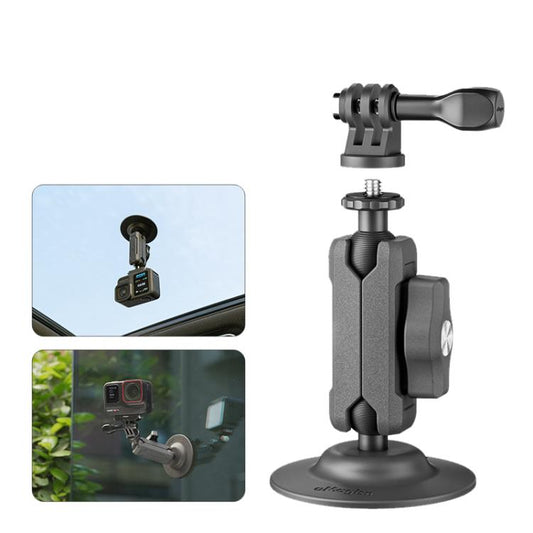 Base adhesiva con abrazadera de brazo metálico aMagisn con rótula de 1/4 de pulgada para cámaras Insta360, y GoPro (negra)