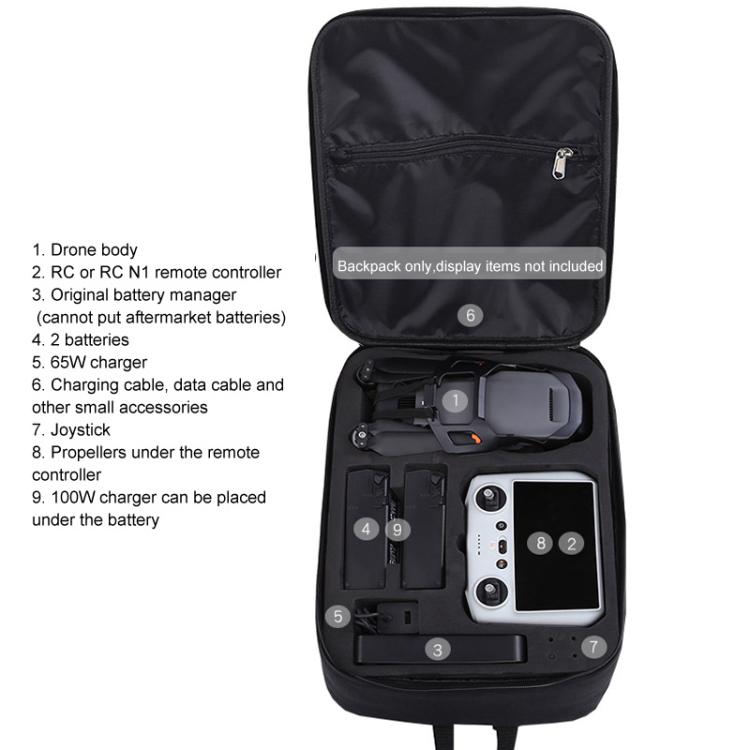 Bolsa de almacenamiento tipo mochila, compatible con el control remoto RC-N1/RC para DJI Mavic 3 Pro / Mavic 3 Classic (negr…