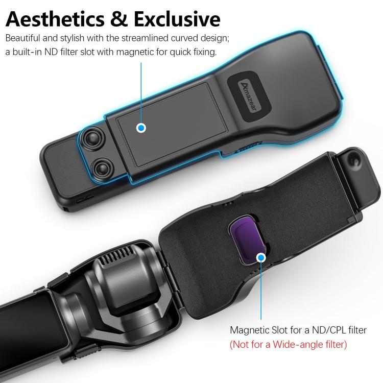 Estuche protector Amazear, todo en uno, antiarañazos y con ranura para filtro para DJI Osmo Pocket 3 (negro) — imagen 3