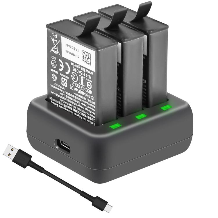 Batería de 3 Estación de carga compacta con concentrador de ranuras YX para DJI Osmo Action 4 (negro)