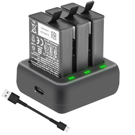 Batería de 3 Estación de carga compacta con concentrador de ranuras YX para DJI Osmo Action 4 (negro)