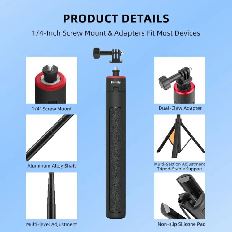 Trípode extensible Flymile de 1,6 m para selfies con cámara de acción, monopié de configuración rápida con un solo botón y v…