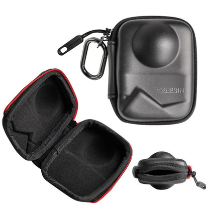 Estuche de transporte de PU TELESIN con parte inferior abierta para cámara, bolsa protectora con mosquetón para DJI Osmo 360