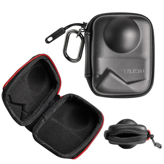Estuche de transporte de PU TELESIN con parte inferior abierta para cámara, bolsa protectora con mosquetón para DJI Osmo 360