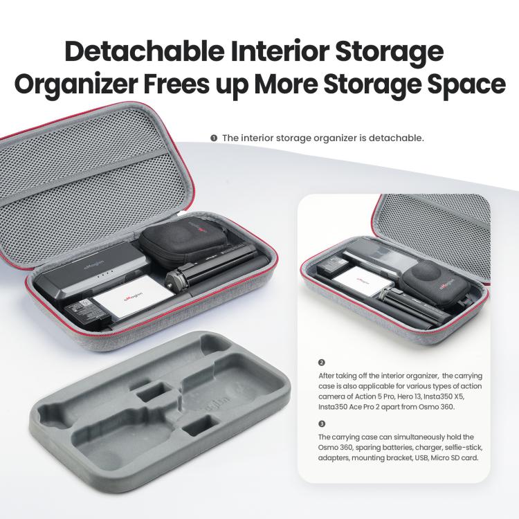 Estuche de almacenamiento mediano aMagisn, bolsa organizadora duradera con bandeja interior desmontable para DJI Osmo 360 (g…
