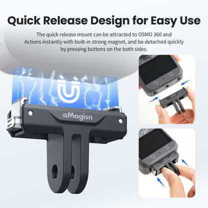 Base de plástico Adaptador magnético de liberación rápida aMagisn, a presión para DJI Osmo 360 (negro) — imagen 3