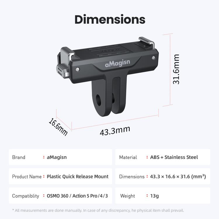 Base de plástico Adaptador magnético de liberación rápida aMagisn, a presión para DJI Osmo 360 (negro) — imagen 10