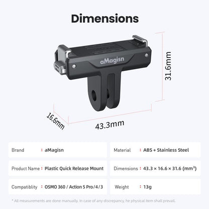 Base de plástico Adaptador magnético de liberación rápida aMagisn, a presión para DJI Osmo 360 (negro) — imagen 10