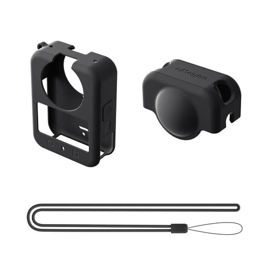 Funda de silicona aMagisn para cámara con tapa de lente y cordón para el cuello para DJI Osmo 360 (negra)